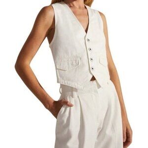 FAVORITE DAUGHTER Poppy Button Vest‎ 100% Cotton Tailored White Waistcoat Size S